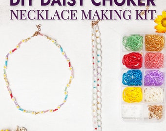 DIY DAISY CHOKER Necklace Kit for Girls | Do it Yourself Girls Jewelry | Rainbow Choker | Flowers Beaded Choker | Girls birthday gifts
