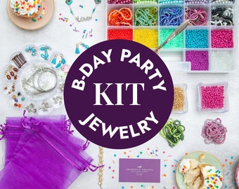 GIRLS BIRTHDAY PARTY Jewelry Making Kit | Girls Birthday Gift | Bracelets, Necklaces, Earrings | kids Craft Kits | Birthday Party Activities