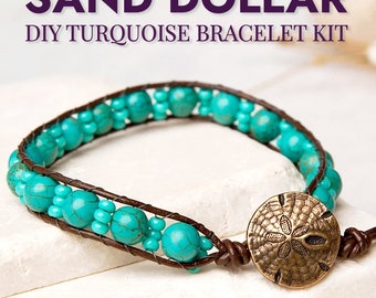 DIY Turquoise Bracelet Making Kit | sand dollar beach jewelry | boho jewelry | Turquoise Bead Bracelet | Bohemian Turquoise Jewelry