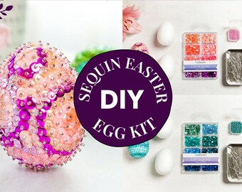 DIY Sequin Easter Egg Making Kit | Pink, Green, or Blue | Decorative Foam Easter Eggs Craft for Kids | Easter Arts & Crafts