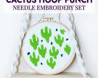 DIY CACTUS Hoop Punch Needle Embroidery Kit Set| Needle Point Craft Set | Southwest Home Decor | Western DIY Wall Decor