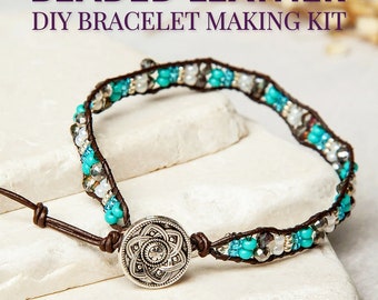 DIY BEADED LEATHER Bracelet Making Kit | Diy Bead Bracelets | South West Jewelry Making Craft Set | Western Jewelery | Gifts for mom