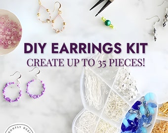 DIY Earrings Kit - Make Up To 35 Pieces | Do it yourself beading jewelry | Beaded Earring Kit | Adults or Kids Crafts | Girls Birthday Gifts