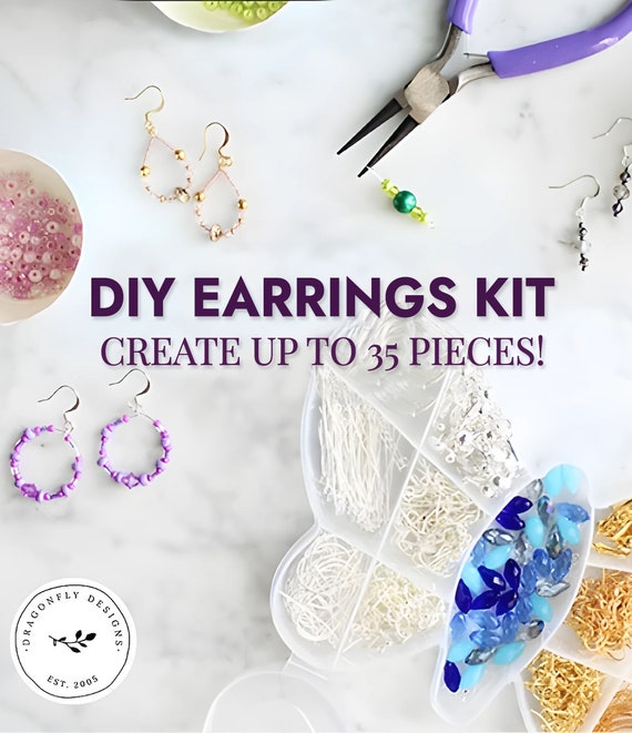 DIY Earrings Kit - Make Up To 35 Pieces | Do it yourself beading jewelry | Beaded Earring Kit | Adults or Kids Crafts | Girls Birthday Gifts