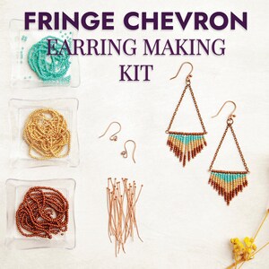 Fringe Chevron Earring Making DIY Kit | Deluxe Premium Quality, Turquoise and Copper Design | Kids Teens or Adults Jewelry Crafting Activity