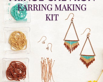 Fringe Chevron Earring Making DIY Kit | Deluxe Premium Quality, Turquoise and Copper Design | Kids Teens or Adults Jewelry Crafting Activity