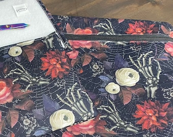 13” x 14” Large Project Bag with Notions Pouch - Bones and flowers