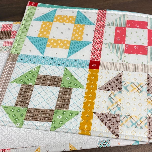 Vinyl front cross stitch project bag - Churn dash pattern
