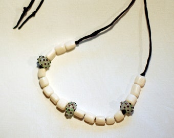 African Bone and Blown Glass Bead Necklace.