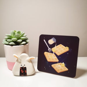 Cute Galaxy Space Cartoon Waffle Syrup Butter | Mini Greeting Card Art Print
