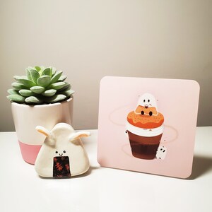 Cute Cartoon Ghost Caffeinated Coffee | Mini Greeting Card Art Print
