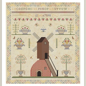 French Antique 1846 Mill Sampler Reproduction Cross Stitch Counted Chart PDF Instant Download Unique Easy to Make Vintage Old France