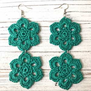 Crochet Flower Earrings, Crochet Earrings, Crochet Jewelry, Natural Hair, Dangle Earrings, African Earrings, Flower Earrings image 6