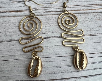 Gold Wire Cowrie Shell Earrings