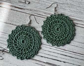 Crochet Medallion Earrings, Summer Jewelry, Dangle and Drop, Crochet Boho, Colorful Circle, Crochet Doily