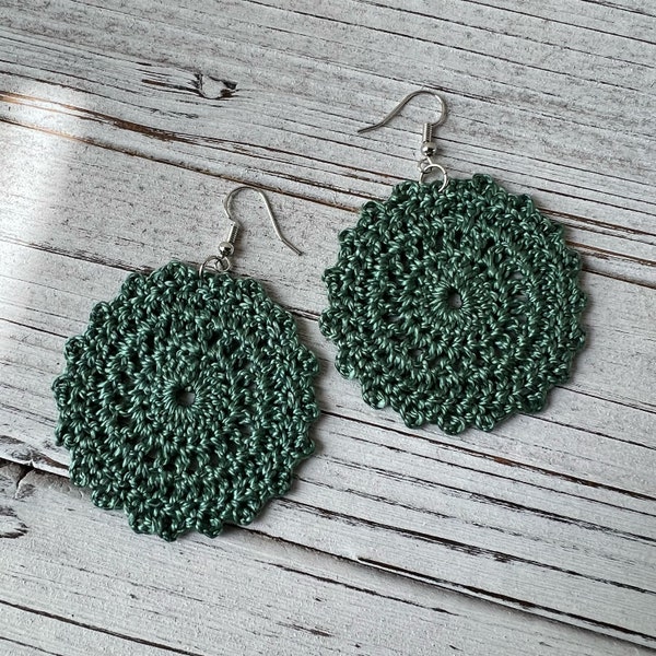 Crochet Medallion Earrings, Summer Jewelry, Dangle and Drop, Crochet Boho, Colorful Circle, Crochet Doily