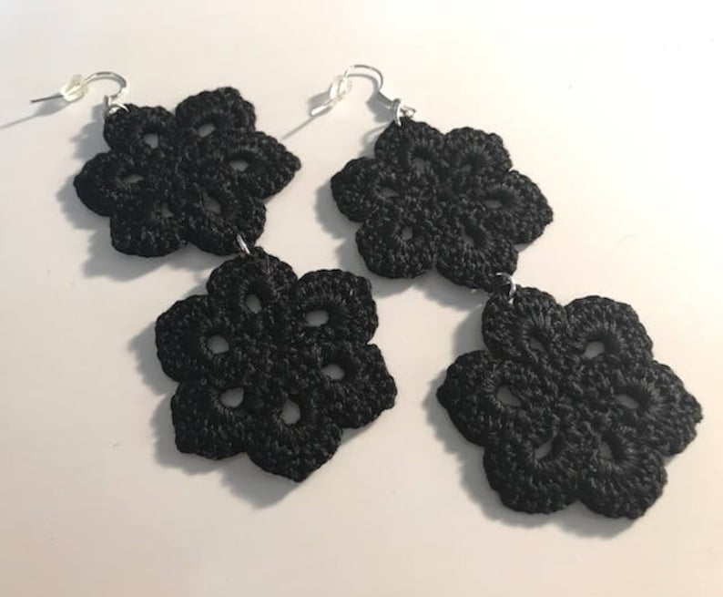 Crochet Flower Earrings, Crochet Earrings, Crochet Jewelry, Natural Hair, Dangle Earrings, African Earrings, Flower Earrings image 4