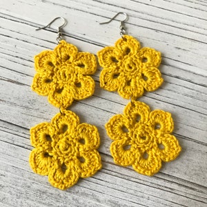 Crochet Flower Earrings, Crochet Earrings, Crochet Jewelry, Natural Hair, Dangle Earrings, African Earrings, Flower Earrings image 1