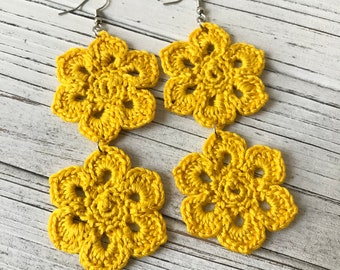 Crochet Flower Earrings, Crochet Earrings, Crochet Jewelry, Natural Hair, Dangle Earrings, African Earrings, Flower Earrings