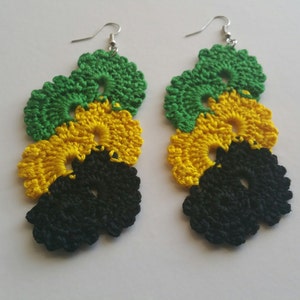 Jamaican Earrings, Caribbean Rasta Jewelry, Crochet Earrings, Afro Chic, Afrocentric Jewelry, Ethnic Earrings, Big Earrings