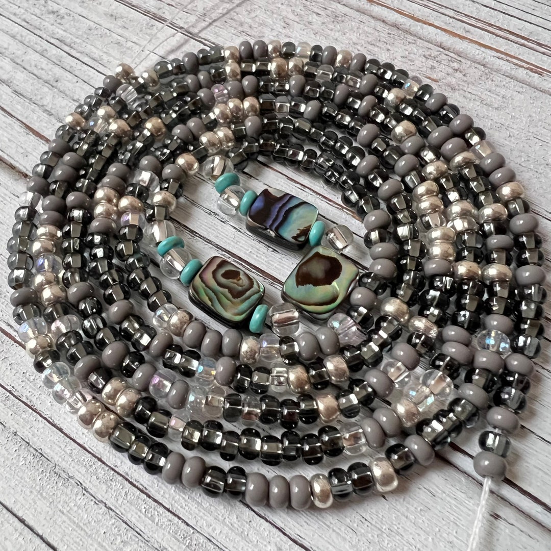 thumbnail image 2 of African Tie-On Waist Beads – Blue Belly Chain For Weight Loss Awareness (30-50 Inch, Handmade Togo) 2 of 3