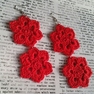 Crochet Flower Earrings, Crochet Earrings, Crochet Jewelry, Natural Hair, Dangle Earrings, African Earrings, Flower Earrings image 3