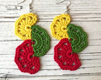 Rasta Jewelry, Colorful Crochet Earrings, Rasta Clothing, Rastafarian, Black Girl Magic, Natural Hair, African Jewelry, Afrocentric