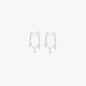 Wave chain stud | Minimalistic stud earring with Cut Pebble gemstone charms | Price per piece or per pair | Sterling silver