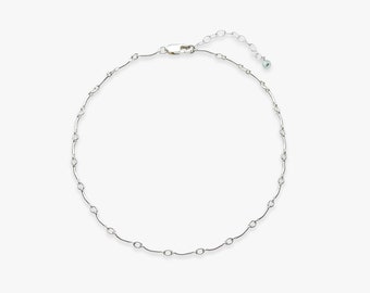Wave anklet | Silver anklet with gemstones | Sterling silver