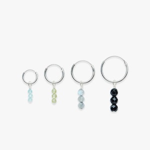 Minimalistische zilveren creool oorbel met Triple Cut Pebble edelsteen hanger | Prijs per stuk of per paar | Sterling zilver