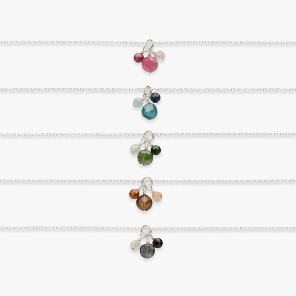 Tourmaline gradient hanger ketting | Zilveren ketting met kleurrijke ombré toermalijn hangertjes | Sterling zilver