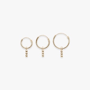 Minimalistic golden hoop earring with Triple Dot pendant | Dots charm | Price per piece or per pair | Waterproof | 5 micron vermeil