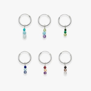 Minimalistische Creole aus Silber mit Paletten-Edelsteinanhänger | Natürliche Edelsteine | Preis pro Stück oder Paar | 925er Sterlingsilber