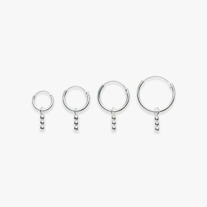 Minimalistic hoop earring with Triple Dot pendant | Dots charm | Price per piece or per pair | Sterling silver