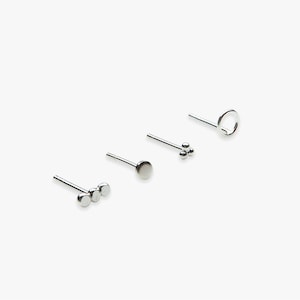 Silberne Ohrstecker | Preis pro Stück oder pro Paar | Kreis, Kreis, dreifacher Punkt, flacher Punkt | Minimalistische Ohrringe | Sterlingsilber