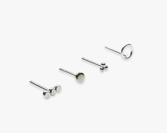 Tachuelas de plata | Precio por pieza o por par de | Círculo, círculo, punto triple, punto plano | Pendientes minimalistas | Plata esterlina