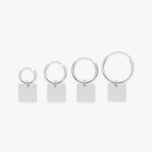 Minimalistic hoop with square pendant | Price per piece or per pair | Sterling silver