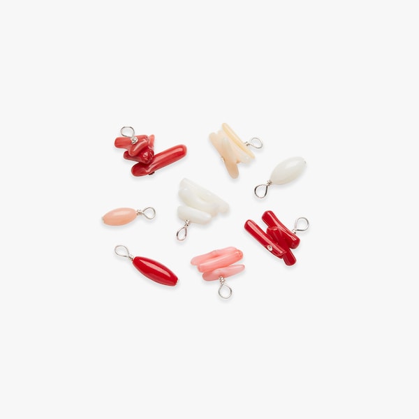 Add-on gemstone charm | Oval Coral, Coral Chips | Red, white, pink, orange | Extra charm to add to your jewellery | Sterling silver