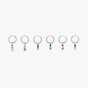 Orecchino creolo minimalista in argento con pendente Palette Gemstone | Pietre preziose naturali | Prezzo per pezzo o per paio di | Argento