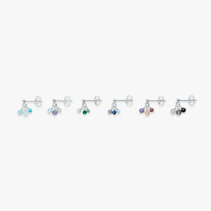 Minimalistic stud earring with Cut Pebble palette gemstone charms | Price per piece or per pair | Sterling silver