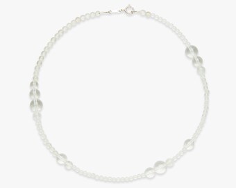 In My Feelings Crystal Quartz Necklace, Dainty Sterling Silver Beaded Necklace, Clarity Stone, Healing Crystal, Handmade Christmas Gift