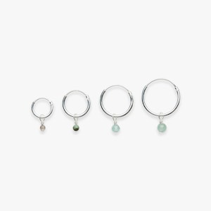 Minimalistic hoop earring with Smooth Pebble gemstone charm | Price per piece or per pair | Sterling silver