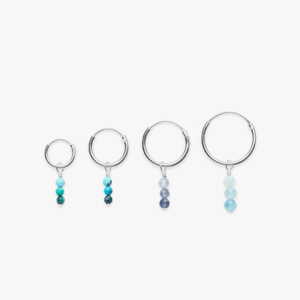 Minimalistic hoop earring with gradient gemstones charm | Natural gemstones ombre pendant | Sterling silver