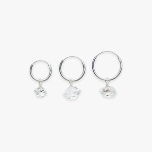 Minimalistic silver hoop earring with Herkimer diamond | Gemstone charm | Per piece or per pair | Sterling silver