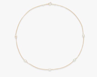 Pearl curb necklace gold filled | Golden necklace with five genuine freshwater pearls | 14k gold filled