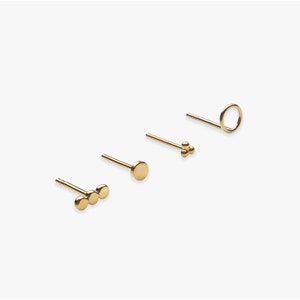 Gold studs | Price per piece or pair | Open circle, closed circle, and triple dot | Minimal golden earrings | 5 micron vermeil