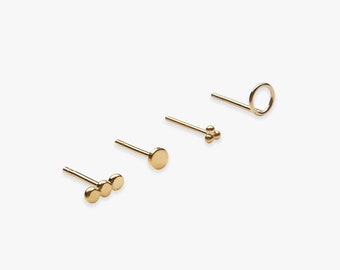 Gouden studs | Prijs per stuk of per paar | Cirkel, rondje, triple dot, flat dot | Minimalistische oorbellen | 5 micron vermeil