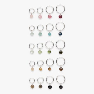 Minimalistic hoop earring with round tourmaline charm | Genuine colourful gemstones | Price per piece or pair | Sterling silver