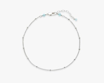 Caviar anklet | Silver satellite chain with gemstone | .925 sterling silver