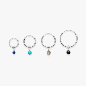 Orecchini a cerchio minimalisti in argento con pendente in pietra preziosa Cut Pebble | Prezzo al pezzo o al paio | Argento sterling 925